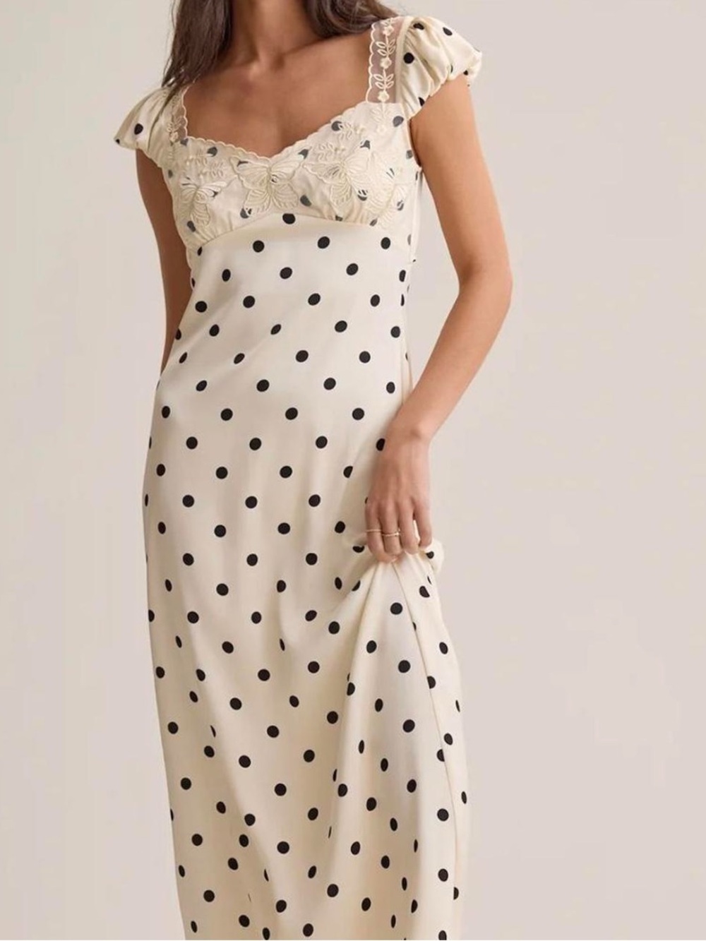 NWOT Jessica Simpson Size Small Cream Dress Black Polka Dots Lace New